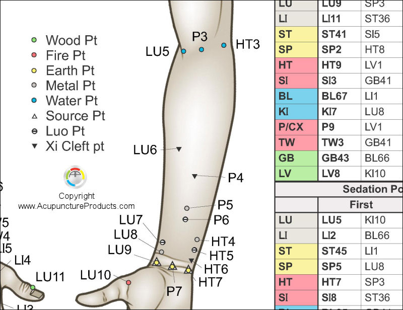 Five Elements Acupuncture Point Locations Poster